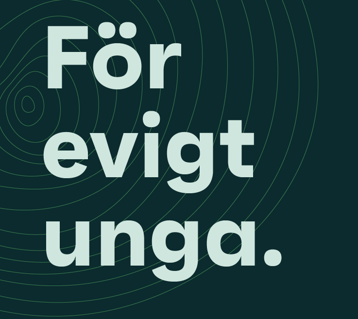 A drawing of tree rings has the words Forever Young on it (in Swedish).